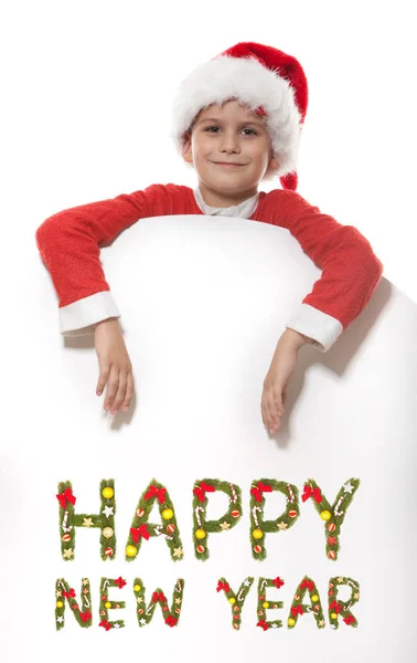 Chlapec Vánoční Plakát Izolovaných Bílém Pozadí Novoroční Pozdrav — Stock fotografie