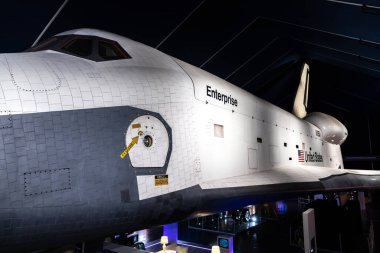 NEW YORK CITY, USA - MARCH 29, 2020: Space Shuttle Enterprise at New York Citys Intrepid Sea, Air & Space Museum Complex in New York City, NY, USA clipart