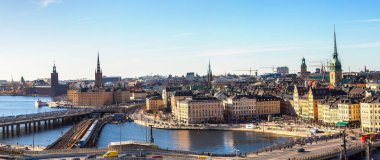 Gamla Stan, Stockholm eski bölümü güneşli bir günde, İsveç Panoraması
