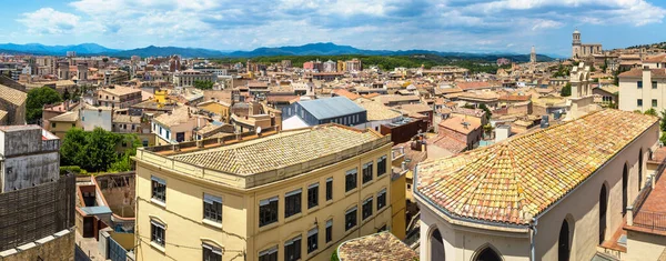 Vista Aérea Panorâmica Girona Catedral Belo Dia Verão — Fotografia de Stock