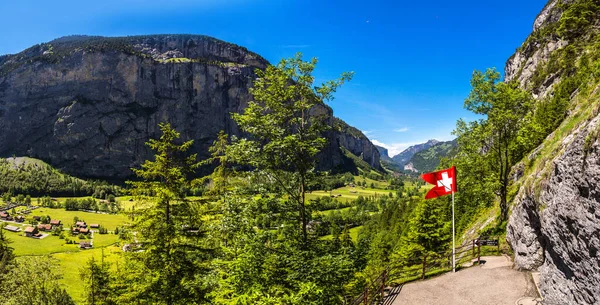 Panorama Lauterbrunnen Valley Beautiful Summer Day Switzerland — Stock Photo, Image
