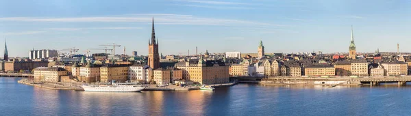Panorama Gamla Stan Starej Części Sztokholmu Słoneczny Dzień Szwecja — Zdjęcie stockowe