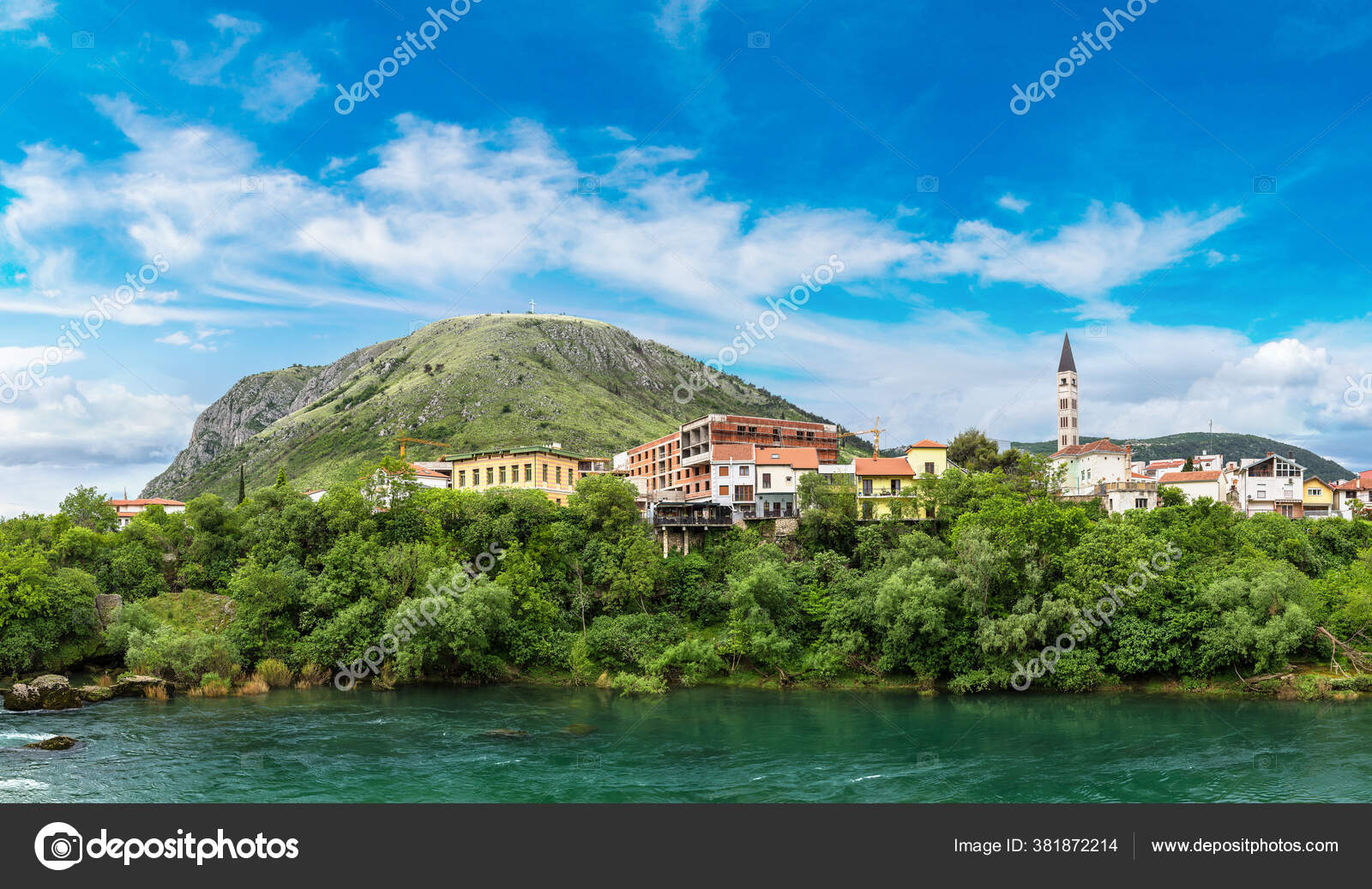 Panorama Old Bridge Mostar Beautiful Summer Day Bosnia Herzegovina