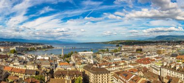 Güzel yaz gün, İsviçre Cenevre panoramik havadan görünümü