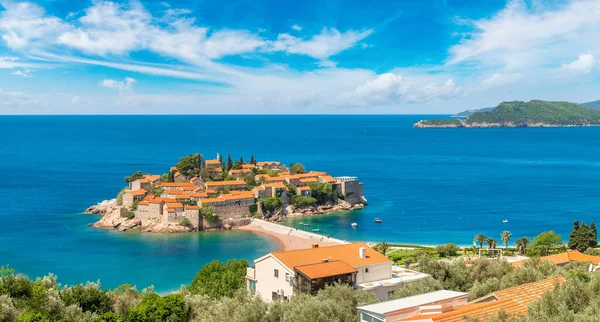 Panorama Wyspy Sveti Stefan Budva Piękny Letni Dzień Czarnogóra — Zdjęcie stockowe