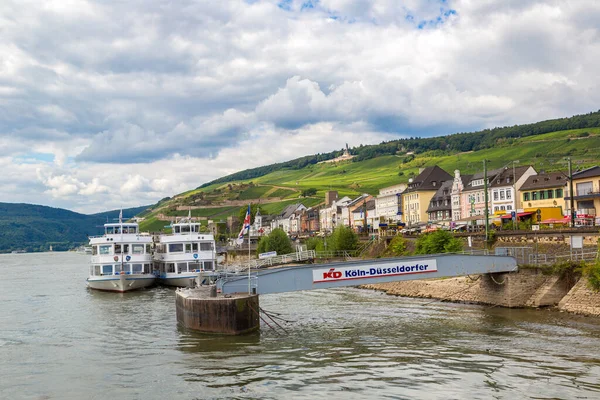 Tyskland Juni 2016 River Rhen Och Ruedesheim Rhein Vintillverkningsstad Vacker — Stockfoto