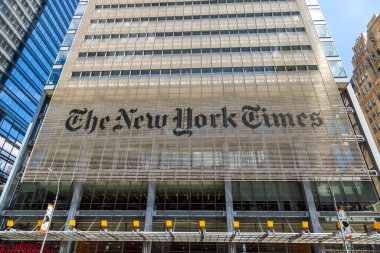 NEW YORK CITY, ABD - 15 Mart 2020: The New York Times Binası Manhattan, New York City, ABD