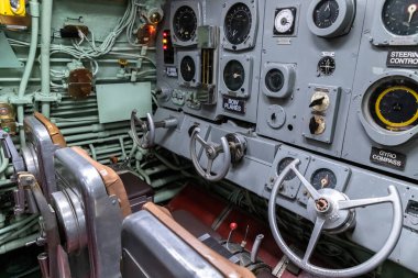 NEW YORK CITY, ABD - 29 Mart 2020: Denizaltı USS Growler New York City Intrepid Sea, Air & Space Museum Complex, New York, ABD.