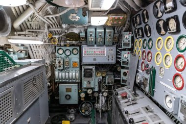 NEW YORK CITY, ABD - 29 Mart 2020: Denizaltı USS Growler New York City Intrepid Sea, Air & Space Museum Complex, New York, ABD.