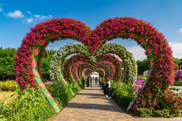 DUBAI, BİRLİK ARAB EMIRATES - 29 Mart 2020: Güneşli bir günde Dubai Mucize Bahçesi, Birleşik Arap Emirlikleri