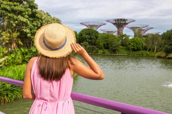 Singapore Haziran 2019 Singapur Körfezi Ndeki Gardens Pembe Elbise Hasır — Stok fotoğraf