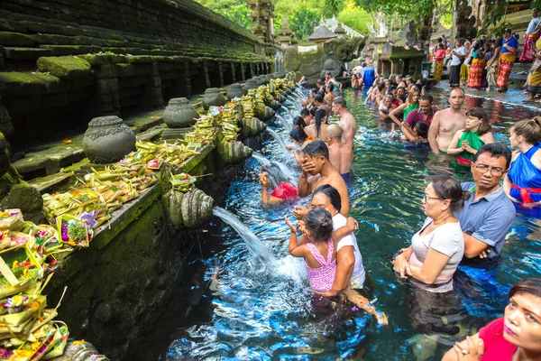 バリ島 インドネシア 2020年2月28日 インドネシアのバリにあるプーラ ティルタ エンプル寺院で バリの人々はプールの聖水で祈ります — ストック写真