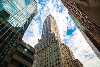 NEW YORK CITY, ABD - 15 Mart 2020: Manhattan, New York 'taki Chrysler Binası Cephesi, ABD