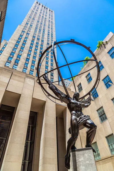 New York City Usa Marzo 2020 Statua Atlante Rockefeller Center — Foto Stock