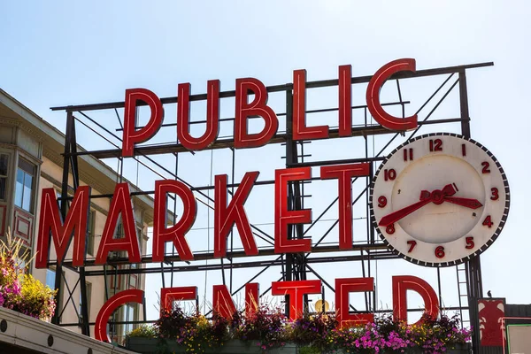 Seattle Usa Maart 2020 Public Market Center Aanmelden Een Zonnige — Stockfoto