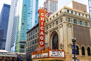 Chicago, ABD - 29 Mart 2020 Şikago Tiyatrosu tabelası, ABD