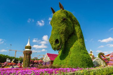 DUBAI, BİRLİK ARAB EMIRATES - 29 Mart 2020: Güneşli bir günde Dubai Mucize Bahçesi, Birleşik Arap Emirlikleri