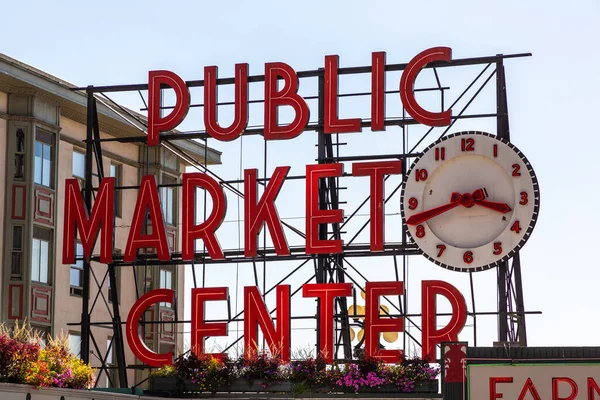 Seattle Usa Maart 2020 Public Market Center Aanmelden Een Zonnige — Stockfoto