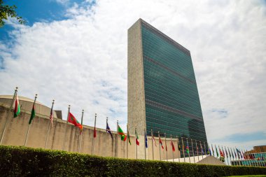 NEW YORK CITY, ABD - 15 Mart 2020: New York 'taki Birleşmiş Milletler Genel Merkezi, ABD