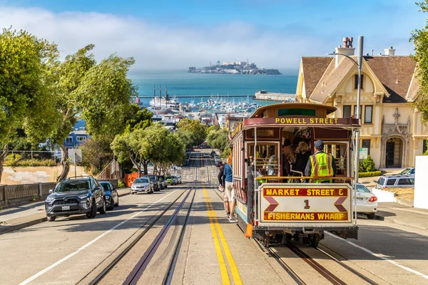 San Francisco Usa March 2020 Cable Car Tram Alcatraz Prison — Stock Photo, Image