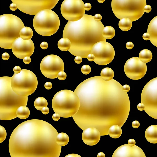 Seamless gold balls on black background. — Stock Vector