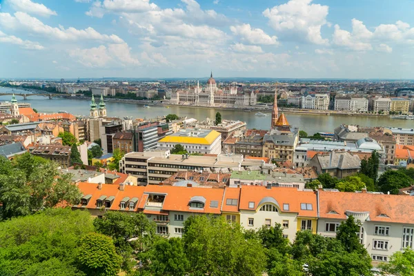 View from Fisherman\'s Bastion, located at the heart of Buda\'s Castle District, on a Parliament and Pest bank in Budapest,Hungary