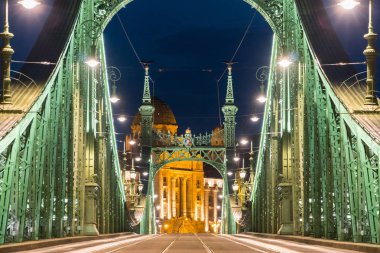  Gece görüş (Szabadsag sakladım) özgürlük köprüden Tuna Nehri Budapeşte, Macaristan.