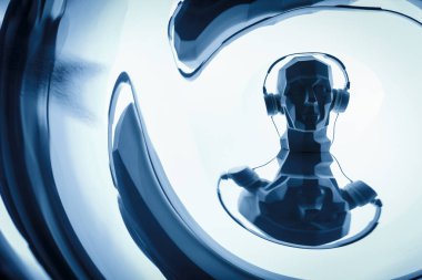Bir siber dijital başkanı bir kulaklık olarak bir dj silüeti. Cyber dijital Audiophilia ses ve müzik konsepti 