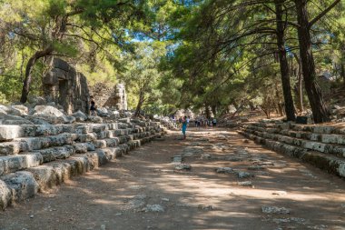 Phaselis antik kentinde merkezi bir antik caddenin kalıntıları içinde