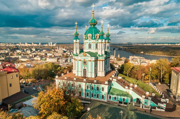 Aerial autumn landscape view of Saint Andrew's church in 2019, K — Stock Photo, Image