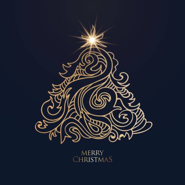 Soyut vektör altın el çekilmiş Noel ağacı