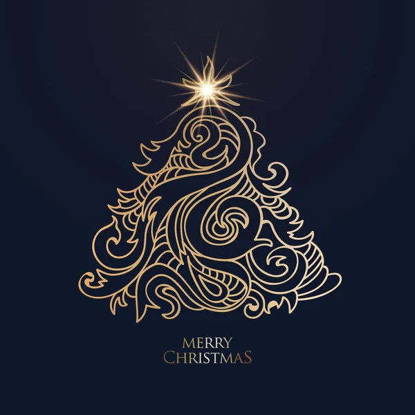抽象的なベクトル黄金の手描き下ろしクリスマス ツリー — ストックベクタ