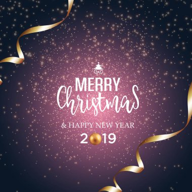 Noel vektör Festival arka plan tebrik kartı metin ve altın şeritler