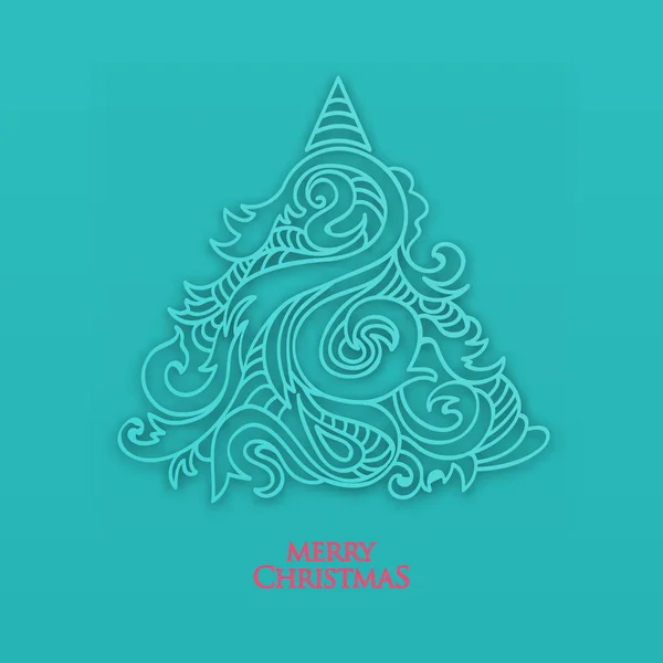 Vecteur Abstrait Dessiné Main Arbre Noël Avec Ombre — Image vectorielle