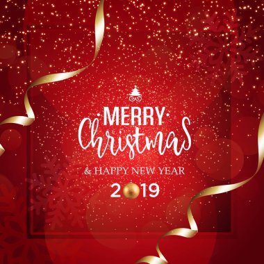 Noel vektör şenlikli kırmızı arka plan tebrik kartı metin ve altın şeritler