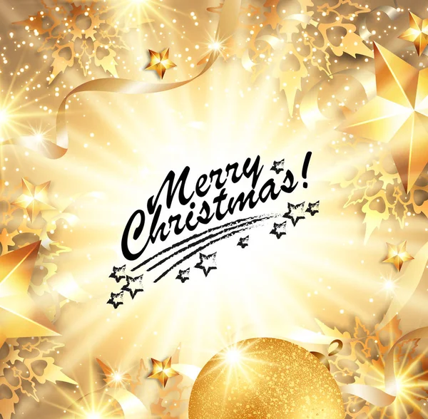 Vetor Abstrato Cartão Felicitações Natal Com Flocos Neve Dourados Estrelas — Vetor de Stock
