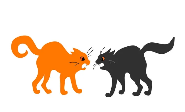 Two Quarreling Cats White Background — Stock Vector