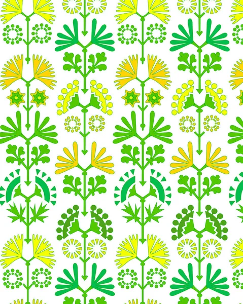 Yellow Flowers Green Plants White Background — Stock Vector