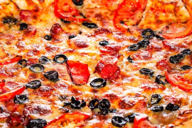 iştah açıcı arka plan pizza closeup çerçeveyi dolduran.