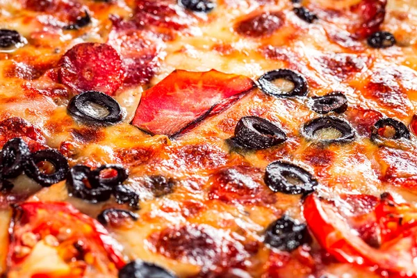 Apetitivo Fondo Pizza Primer Plano Llenar Marco —  Fotos de Stock