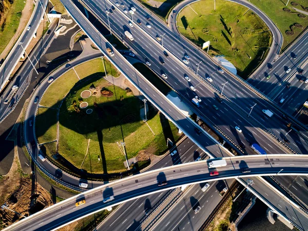 Vista Aérea Una Intersección Caminos Tráfico Autopista Moscú — Foto de Stock