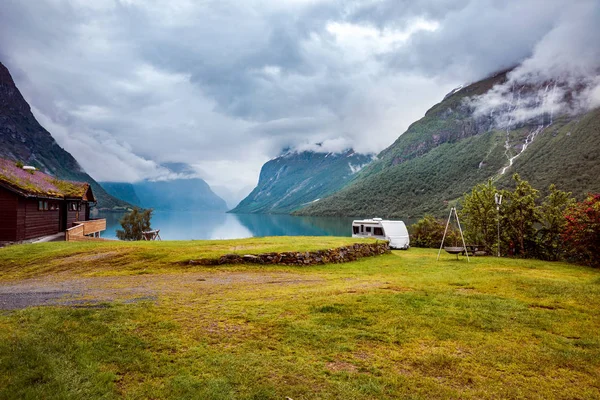 Familjesemester Semesterresa Husbil Husbil Semester Vacker Natur Norge Naturlandskap — Stockfoto