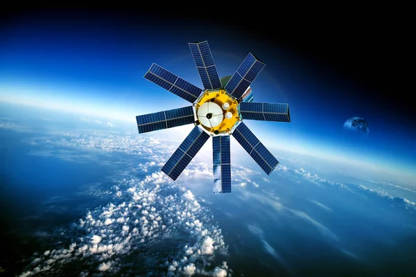 Space Satellite Orbiting Earth Elements Image Furnished Nasa — Stock Photo, Image