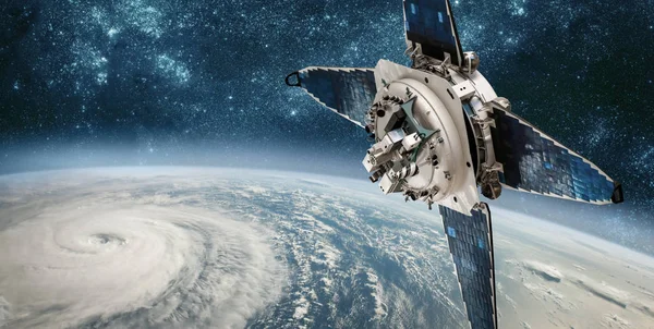 Space Satellite Monitoring Earth Orbit Weather Space Hurricane Typhoon Planet — Stock Photo, Image