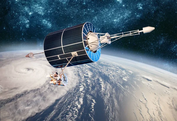 Space Satellite Monitoring Earth Orbit Weather Space Hurricane Typhoon Planet — Stock Photo, Image