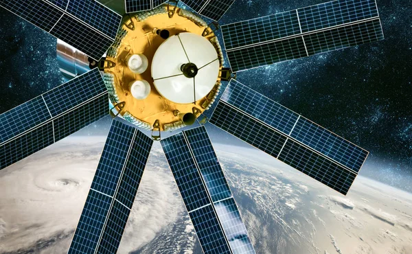 Space Satellite Monitoring Earth Orbit Weather Space Hurricane Typhoon Planet — Stock Photo, Image