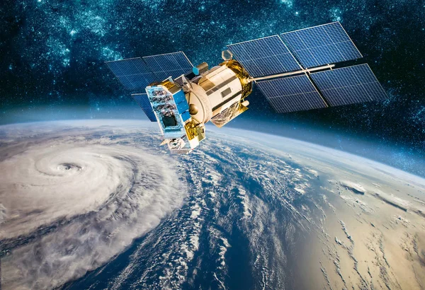 Space Satellite Monitoring Earth Orbit Weather Space Hurricane Typhoon Planet — Stock Photo, Image