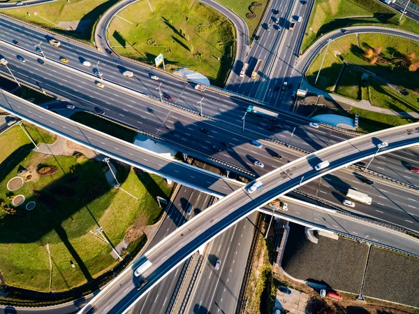 Vista Aérea Una Intersección Caminos Tráfico Autopista Moscú —  Fotos de Stock