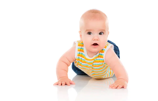 Bebê Pequeno Feliz Isolado Fundo Branco — Fotografia de Stock