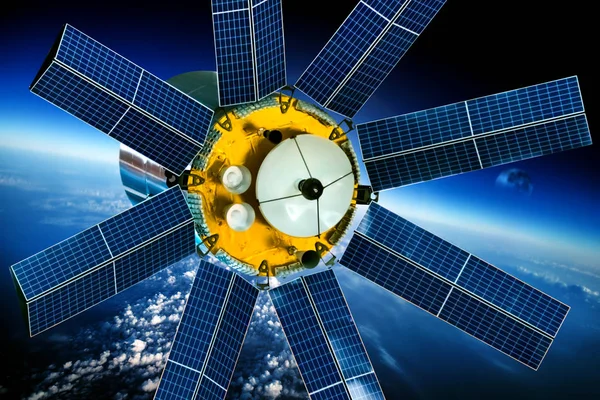 Космический Спутник Вращающийся Вокруг Земли Элементы Этого Изображения Предоставлены Наса — стоковое фото